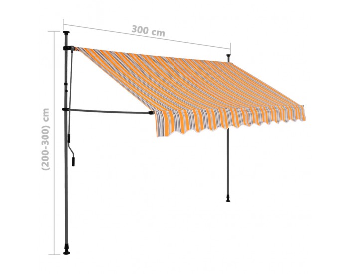 Sonata Ръчно прибиращ се сенник с LED, 300 см, жълто и синьо