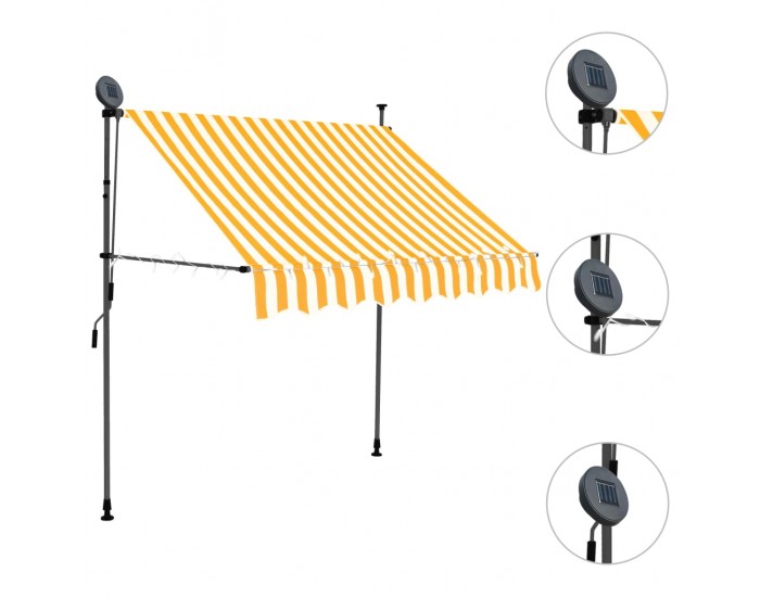 Sonata Ръчно прибиращ се сенник с LED, 200 см, бяло и оранжево