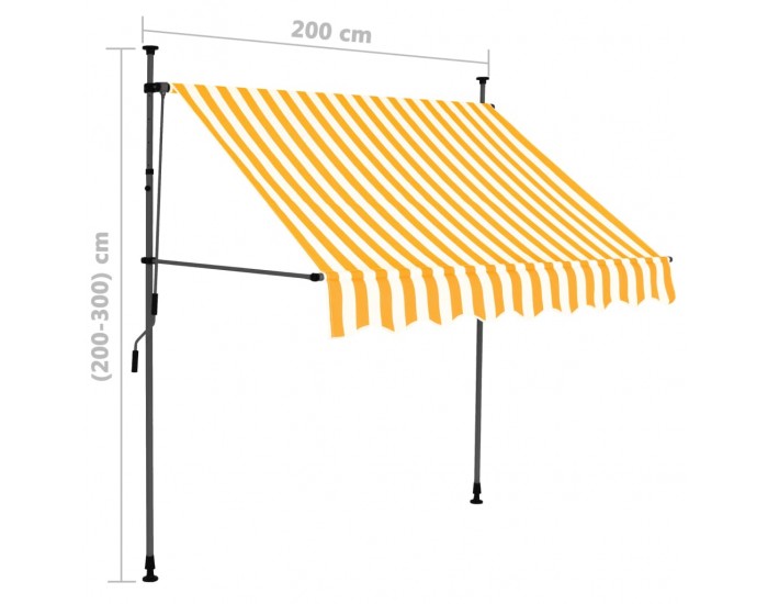 Sonata Ръчно прибиращ се сенник с LED, 200 см, бяло и оранжево
