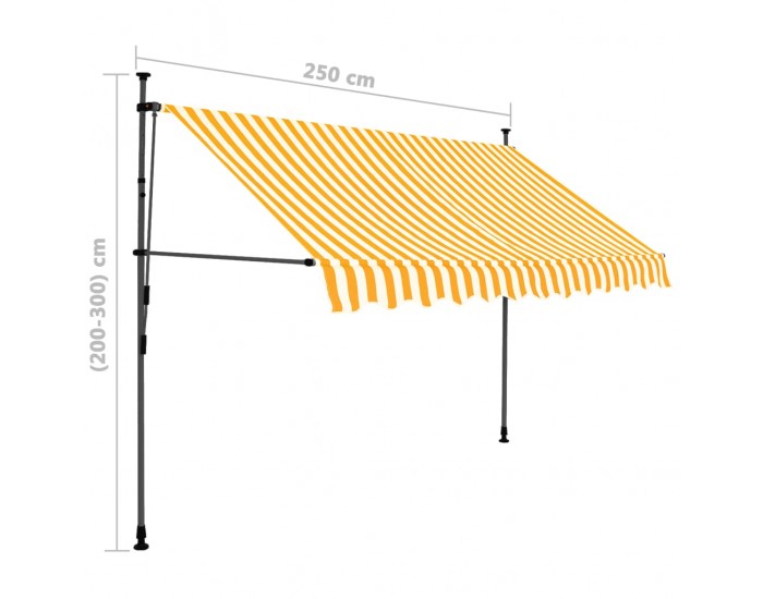 Sonata Ръчно прибиращ се сенник с LED, 250 см, бяло и оранжево
