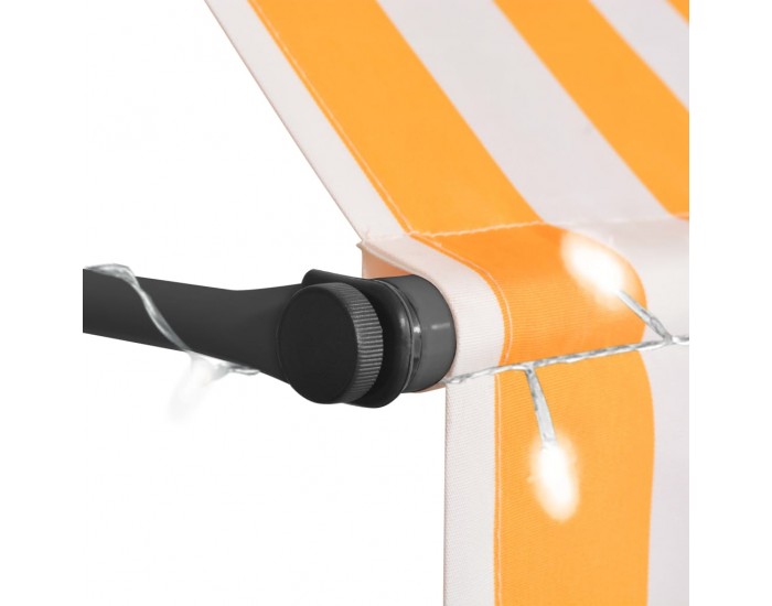 Sonata Ръчно прибиращ се сенник с LED, 300 см, бяло и оранжево
