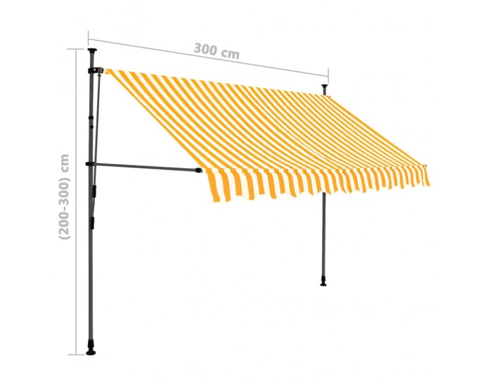 Sonata Ръчно прибиращ се сенник с LED, 300 см, бяло и оранжево