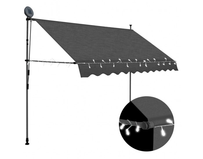 Sonata Ръчно прибиращ се сенник с LED, 300 см, антрацит