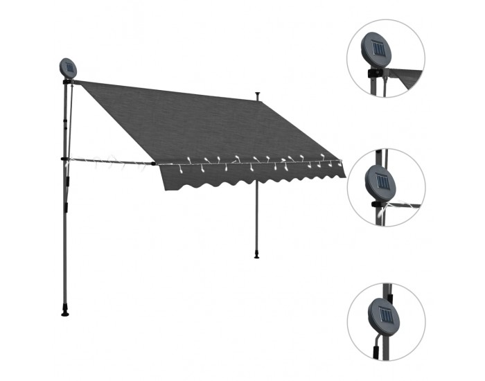 Sonata Ръчно прибиращ се сенник с LED, 300 см, антрацит