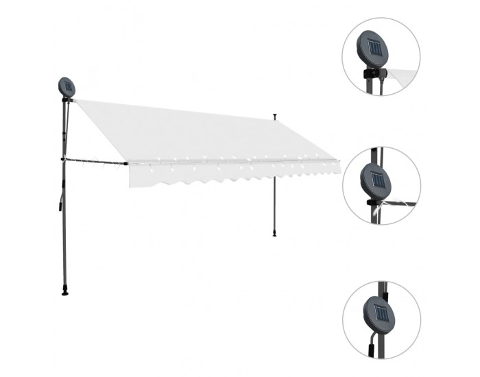 Sonata Ръчно прибиращ се сенник с LED, 350 см, кремав