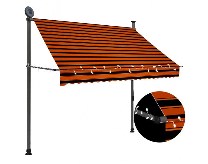 Sonata Ръчно прибиращ се сенник с LED, 200 см, оранжево и кафяво