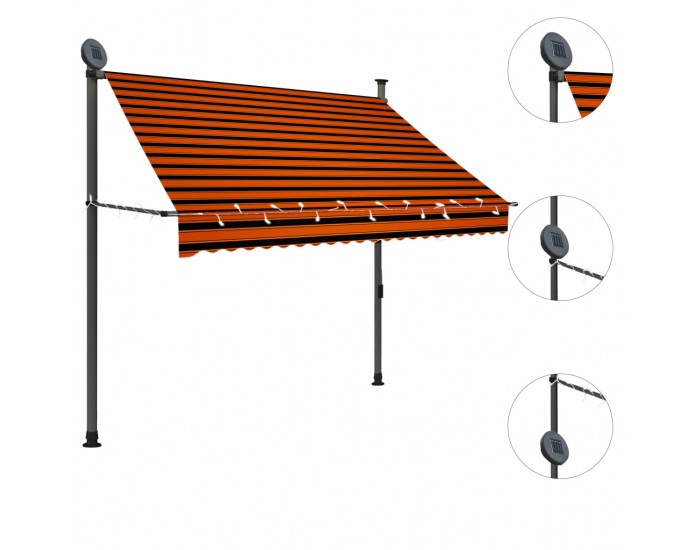 Sonata Ръчно прибиращ се сенник с LED, 200 см, оранжево и кафяво