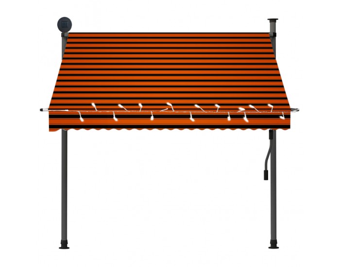 Sonata Ръчно прибиращ се сенник с LED, 200 см, оранжево и кафяво