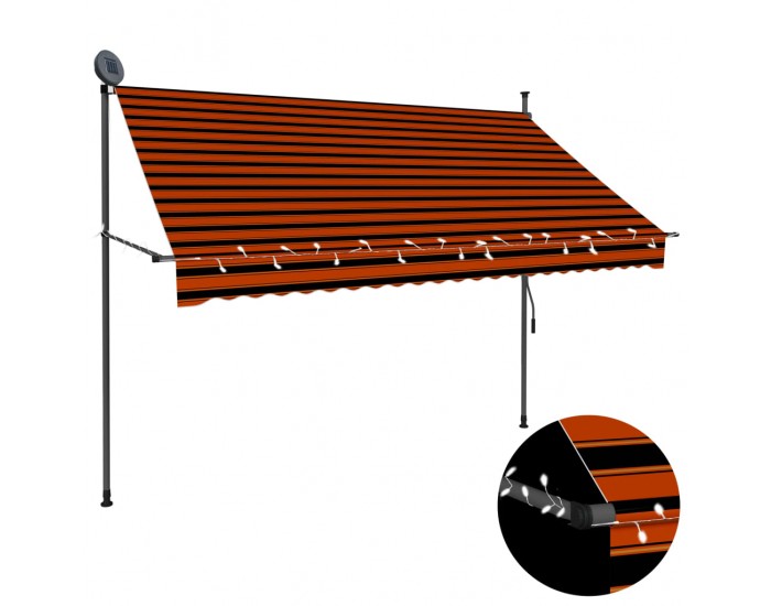 Sonata Ръчно прибиращ се сенник с LED, 250 см, оранжево и кафяво