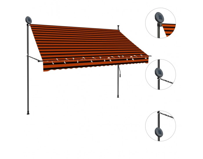 Sonata Ръчно прибиращ се сенник с LED, 250 см, оранжево и кафяво