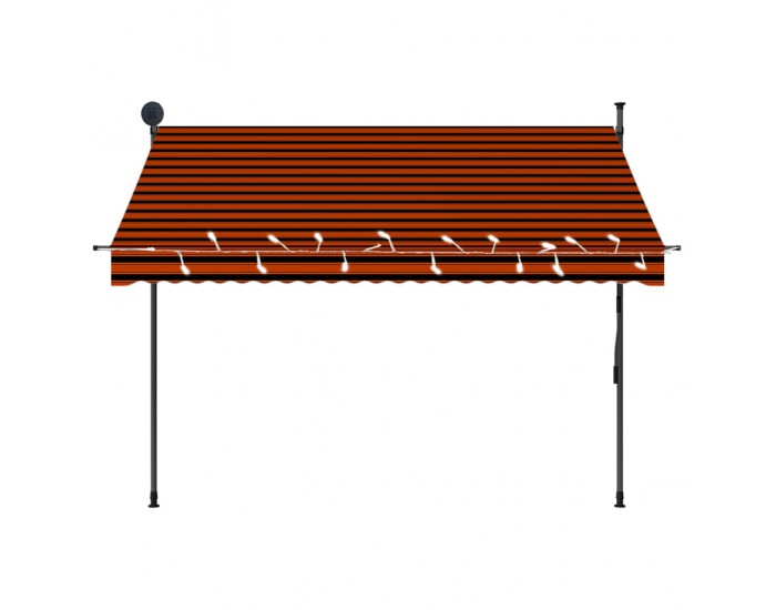 Sonata Ръчно прибиращ се сенник с LED, 250 см, оранжево и кафяво