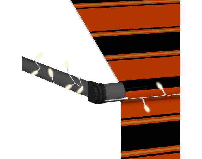Sonata Ръчно прибиращ се сенник с LED, 300 см, оранжево и кафяво