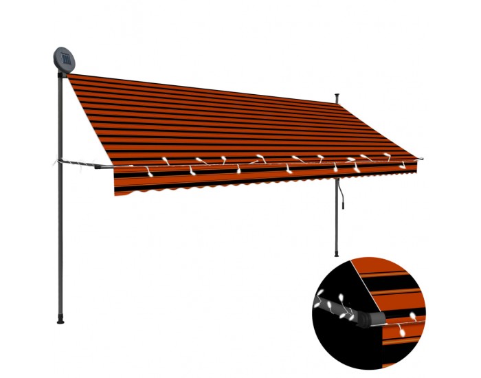Sonata Ръчно прибиращ се сенник с LED, 350 см, оранжево и кафяво