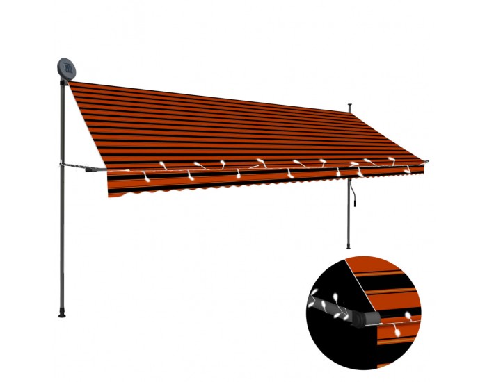 Sonata Ръчно прибиращ се сенник с LED, 400 см, оранжево и кафяво