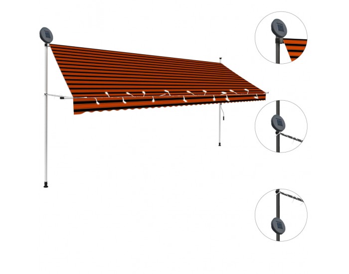 Sonata Ръчно прибиращ се сенник с LED, 400 см, оранжево и кафяво