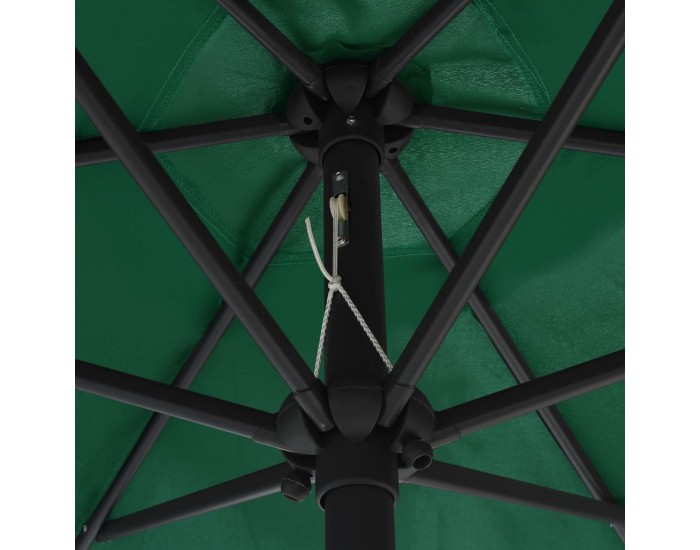 Sonata Чадър с LED светлини и алуминиев прът, 270 см, зелен