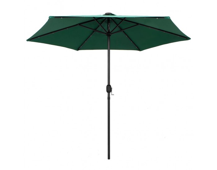 Sonata Чадър с LED светлини и алуминиев прът, 270 см, зелен