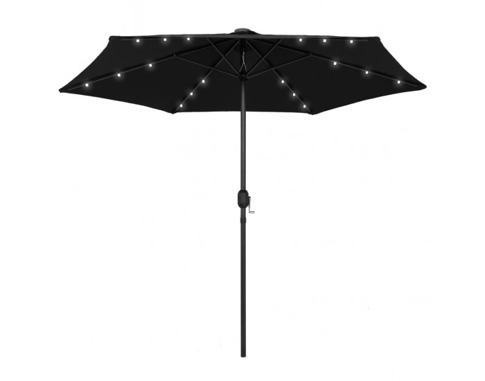 Sonata Чадър с LED светлини и алуминиев прът, 270 см, черен