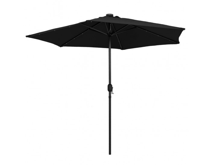 Sonata Чадър с LED светлини и алуминиев прът, 270 см, черен