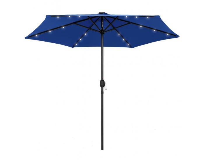 Sonata Чадър с LED светлини и алуминиев прът, 270 см, лазурносин