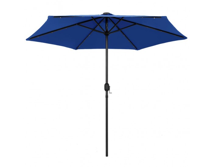 Sonata Чадър с LED светлини и алуминиев прът, 270 см, лазурносин