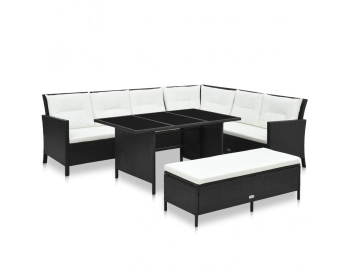 Sonata Градински комплект с възглавници, 3 части, черен полиратан