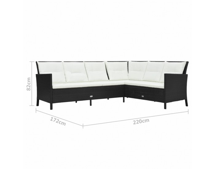 Sonata Градински комплект с възглавници, 3 части, черен полиратан