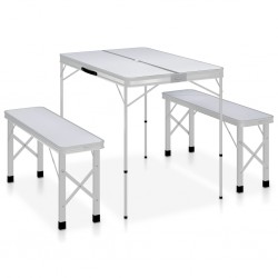 Sonata Сгъваема къмпинг маса с 2 пейки, алуминий, бяла - Къмпинг и туризъм