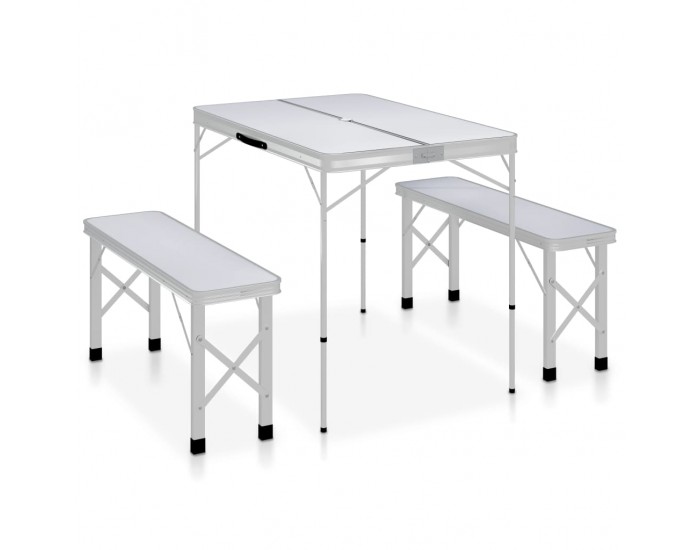 Sonata Сгъваема къмпинг маса с 2 пейки, алуминий, бяла