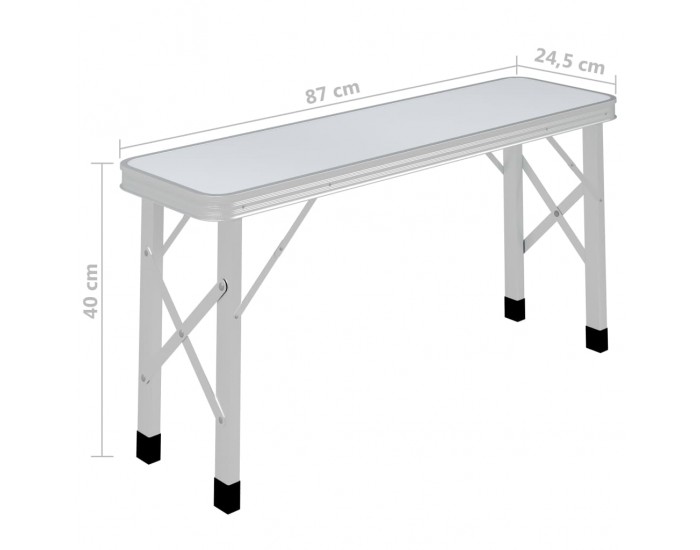 Sonata Сгъваема къмпинг маса с 2 пейки, алуминий, бяла