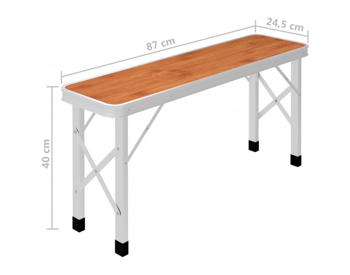 Sonata Сгъваема къмпинг маса с 2 пейки, алуминий, кафяво