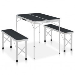 Sonata Сгъваема къмпинг маса с 2 пейки, алуминий, сива - Градински маси