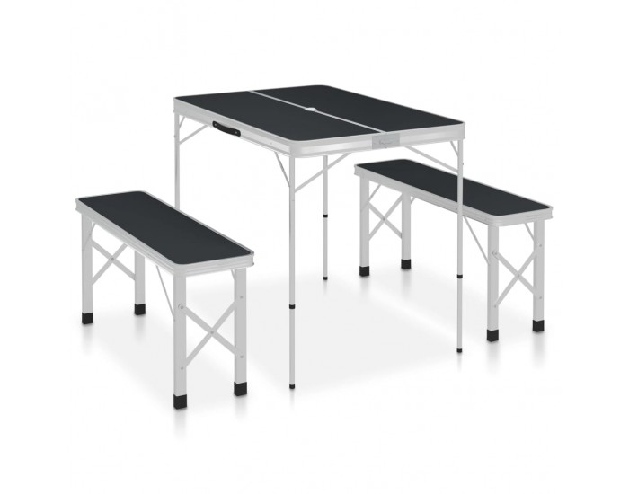 Sonata Сгъваема къмпинг маса с 2 пейки, алуминий, сива