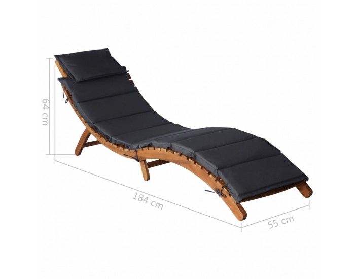 Sonata Шезлонг с възглавница, акация масив, тъмносив