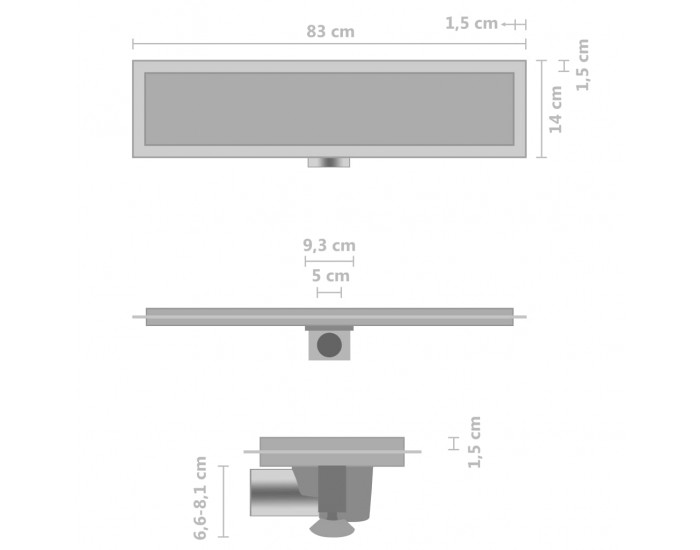 Sonata Душ канал с 2-в-1 капак, 83x14 см, неръждаема стомана
