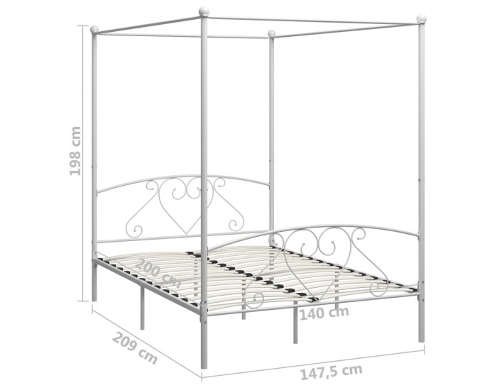 Sonata Рамка за легло с балдахин, бяла, метал, 140x200 cм