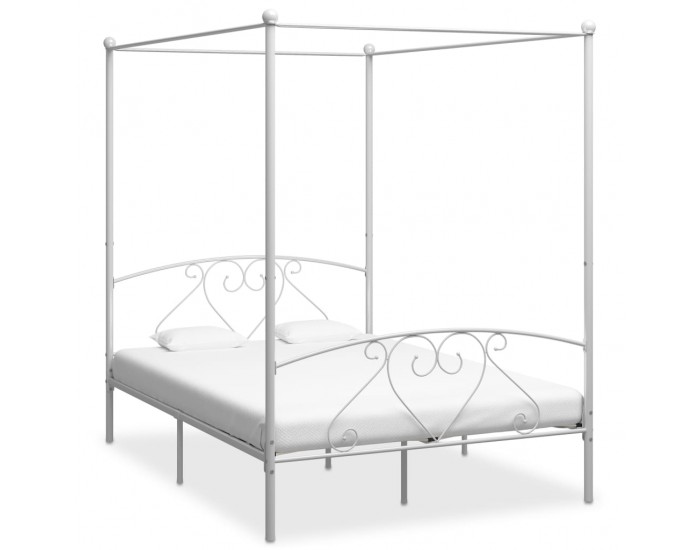 Sonata Рамка за легло с балдахин, бяла, метал, 160x200 см