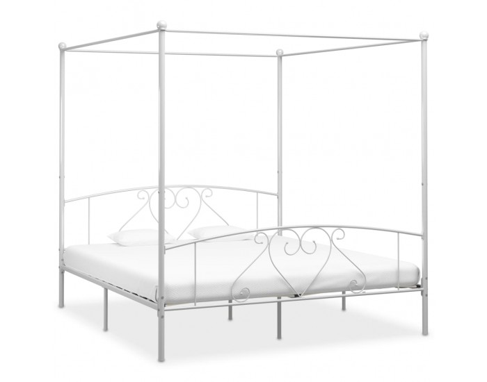 Sonata Рамка за легло с балдахин, бяла, метал, 200x200 см