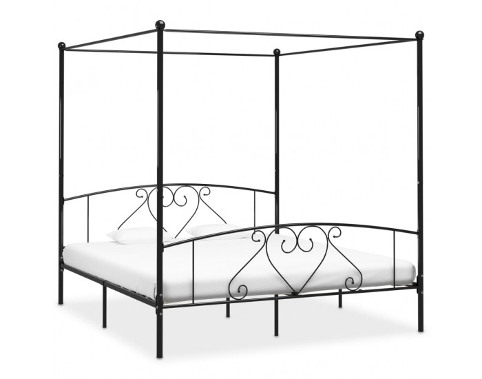 Sonata Рамка за легло с балдахин, черна, метал, 200x200 cм