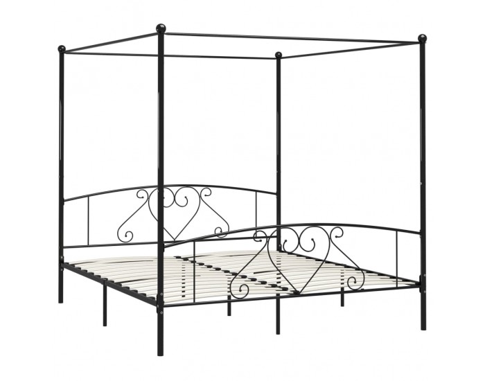 Sonata Рамка за легло с балдахин, черна, метал, 200x200 cм