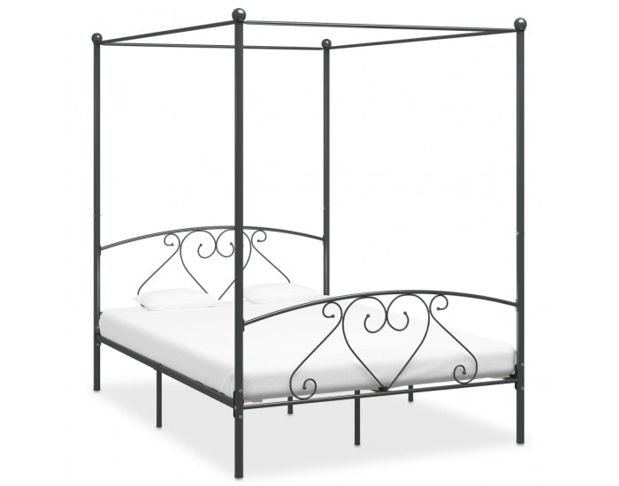 Sonata Рамка за легло с балдахин, сива, метал, 160x200 см
