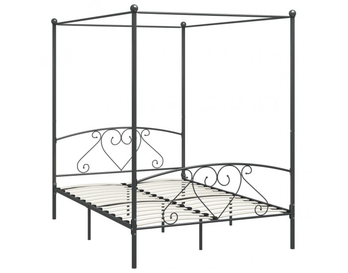 Sonata Рамка за легло с балдахин, сива, метал, 160x200 см