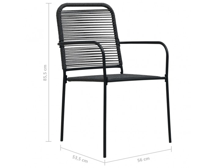 Sonata Градински столове, 2 бр, памучно въже и стомана, черни