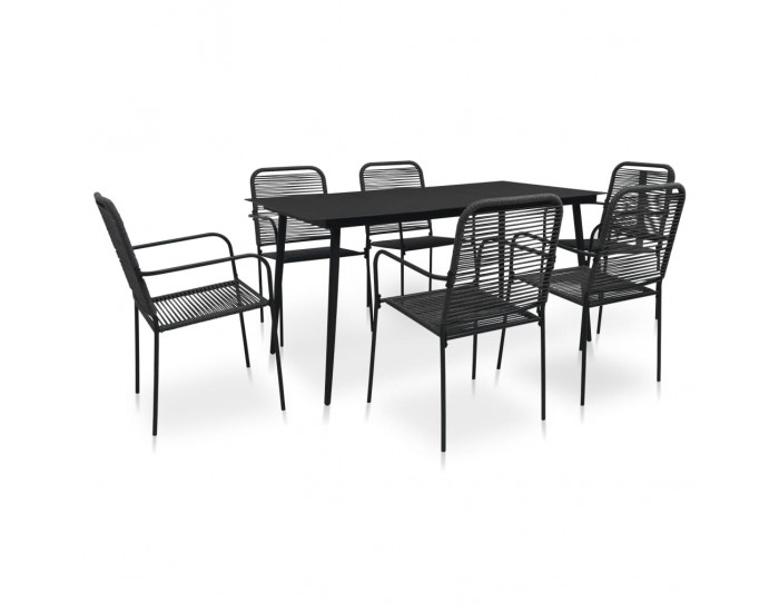 Sonata Градински трапезен комплект 7 части памучно въже стомана черен Sonata Градински трапезен комплект 7 части памучно въже стомана черен