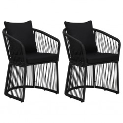 Sonata Градински столове с възглавници, 2 бр, PVC ратан, черни - Градински столове