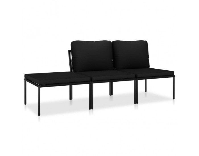 Sonata Градински комплект с възглавници, 3 части, черен, PVC