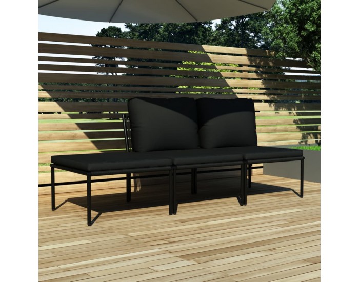 Sonata Градински комплект с възглавници, 3 части, черен, PVC