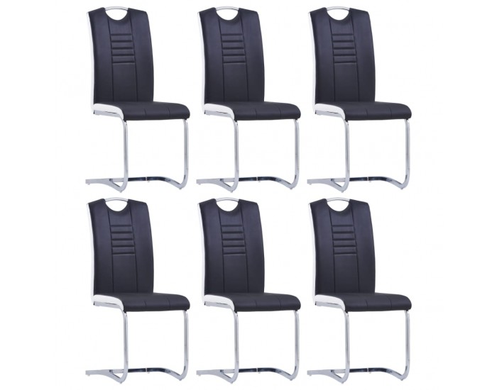 Sonata Конзолни трапезни столове, 6 бр, черни, изкуствена кожа