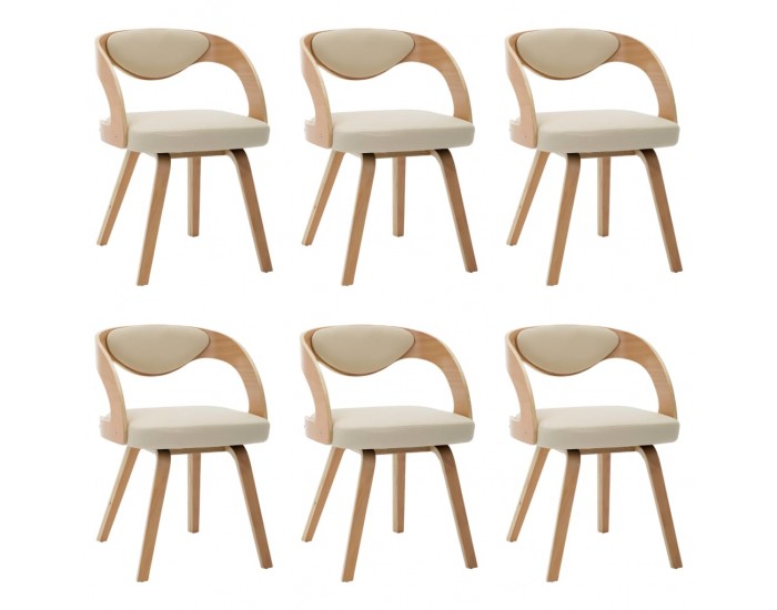 Sonata Трапезни столове, 6 бр, кремави, извито дърво и изкуствена кожа