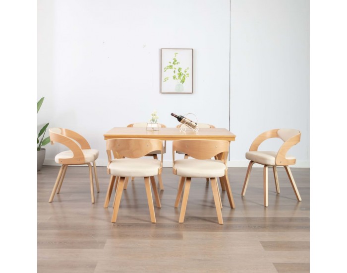 Sonata Трапезни столове, 6 бр, кремави, извито дърво и изкуствена кожа